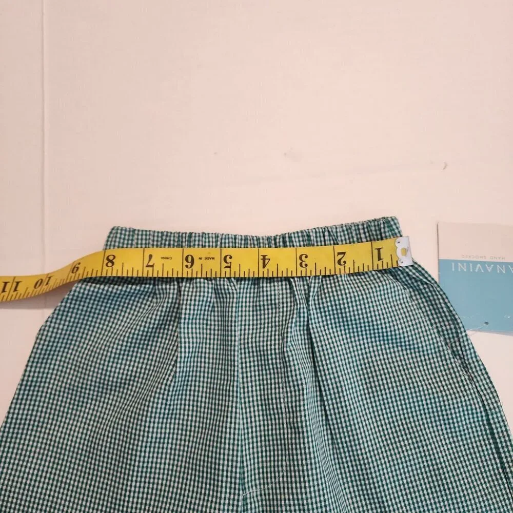 Anavini pants boys 3 green gingham lightweight cotton elastic waist New